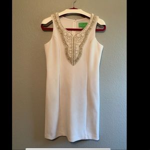 Beautiful White & Gold Detail Cocktail Dress